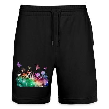 Flower Meadow Galaxy Garden Butterflies - Stanley/Stella Trainer Unisex Organic Jogging Shorts - black - Front - Nik (191cm) & Marisol (170cm)