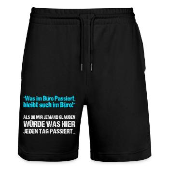 Was im Büro Passiert bleibt auch im Büro - Stanley/Stella Unisex Bio Joggingshorts Trainer  - Schwarz - Vorne - Nik (191cm) & Marisol (170cm)