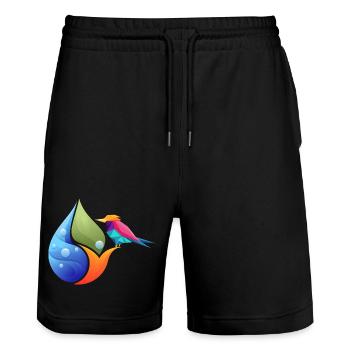 Geometric Hummingbird Over Color Sheet - Stanley/Stella Trainer Unisex Organic Jogging Shorts - black - Front - Nik (191cm) & Marisol (170cm)