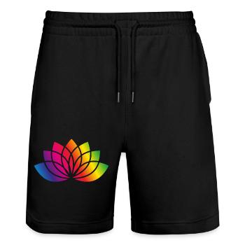 buntes stilisiertes Blüten Symbol - Stanley/Stella Unisex Bio Joggingshorts Trainer  - Schwarz - Vorne - Nik (191cm) & Marisol (170cm)