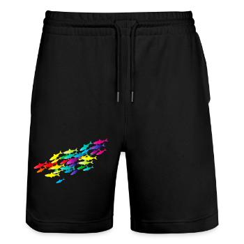 colorful fish swarm in bright colors - Stanley/Stella Trainer Unisex Organic Jogging Shorts - black - Front - Nik (191cm) & Marisol (170cm)