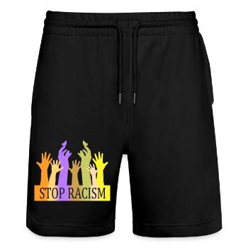 Stop Rassismus - Stanley/Stella Unisex Bio Joggingshorts Trainer  - Schwarz - Vorne - Nik (191cm) & Marisol (170cm)