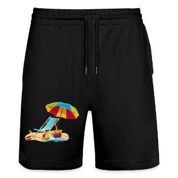 Lounger on the beach - Relaxing on holiday - Stanley/Stella Trainer Unisex Organic Jogging Shorts - black - Front - Nik (191cm) & Marisol (170cm)