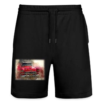 Nostalgic Old American Dream Car - Stanley/Stella Trainer Unisex Organic Jogging Shorts - black - Front - Nik (191cm) & Marisol (170cm)