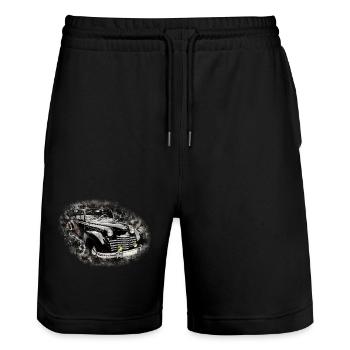 Nostalgic Old American Dream Car - Stanley/Stella Trainer Unisex Organic Jogging Shorts - black - Front - Nik (191cm) & Marisol (170cm)