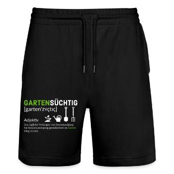 Gartensüchtig: Pflanzenliebhaber Design - Stanley/Stella Unisex Bio Joggingshorts Trainer  - Schwarz - Vorne - Nik (191cm) & Marisol (170cm)
