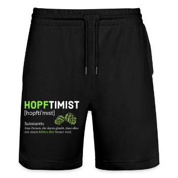 Hopftimist Bier Lustiger Spruch Humor - Stanley/Stella Unisex Bio Joggingshorts Trainer  - Schwarz - Vorne - Nik (191cm) & Marisol (170cm)