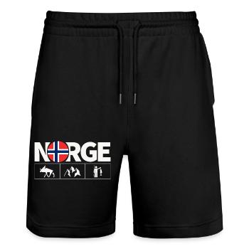 Norway Flag Moose Fishing Fjord - Stanley/Stella Trainer Unisex Organic Jogging Shorts - black - Front - Nik (191cm) & Marisol (170cm)
