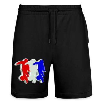 Kinder Fußball 3D - Stanley/Stella Unisex Bio Joggingshorts Trainer  - Schwarz - Vorne - Nik (191cm) & Marisol (170cm)