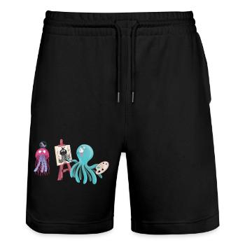 Tintenfisch Künstler And Friends Design - Stanley/Stella Unisex Bio Joggingshorts Trainer  - Schwarz - Vorne - Nik (191cm) & Marisol (170cm)