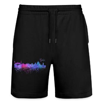Berlin - Stanley/Stella Unisex Bio Joggingshorts Trainer  - Schwarz - Vorne - Nik (191cm) & Marisol (170cm)