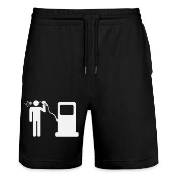 Humour de station-service à essence Plein plein drôle - Short de jogging bio TRAINER Stanley/Stella unisexe - noir - Devant - Nik (191cm) & Marisol (170cm)