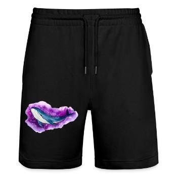 Blauwal Galaxy Space Whale Fantasy Shirt - Stanley/Stella Unisex Bio Joggingshorts Trainer  - Schwarz - Vorne - Nik (191cm) & Marisol (170cm)
