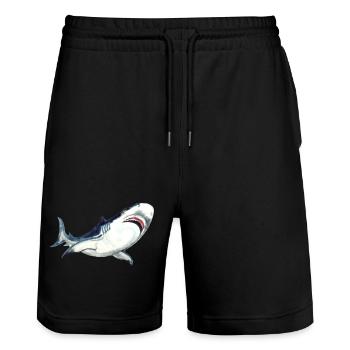 Weißer Hai Watercolor Shark Art Shirt - Stanley/Stella Unisex Bio Joggingshorts Trainer  - Schwarz - Vorne - Nik (191cm) & Marisol (170cm)