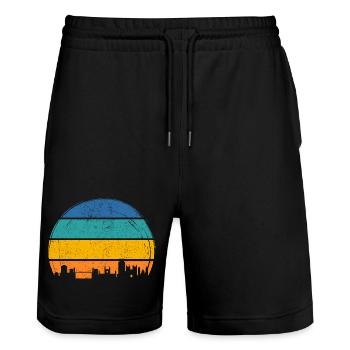 Sunset Skyline Stripes - Stanley/Stella Trainer Unisex Organic Jogging Shorts - black - Front - Nik (191cm) & Marisol (170cm)