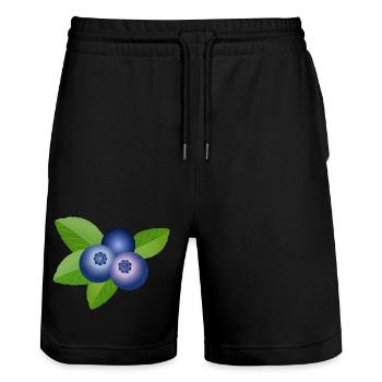 drei leuchtend blaue Heidelbeeren mit Blätter - Stanley/Stella Unisex Bio Joggingshorts Trainer  - Schwarz - Vorne - Nik (191cm) & Marisol (170cm)