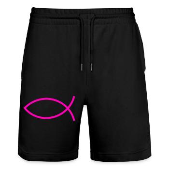 Jésus poisson rose ichthys poisson poisson poisson - Short de jogging bio TRAINER Stanley/Stella unisexe - noir - Devant - Nik (191cm) & Marisol (170cm)