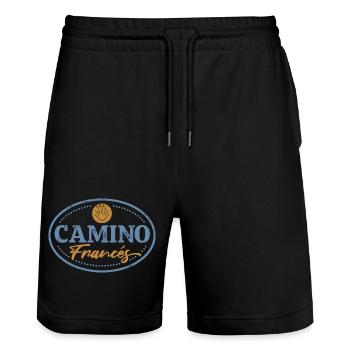 Camino Francés Pilger-Stempel | Jakobsweg - Stanley/Stella Unisex Bio Joggingshorts Trainer  - Schwarz - Vorne - Nik (191cm) & Marisol (170cm)