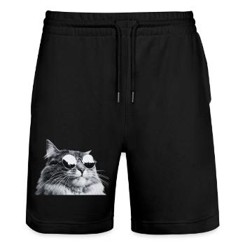 Chat gris avec lunettes de soleil Portrait - Short de jogging bio TRAINER Stanley/Stella unisexe - noir - Devant - Nik (191cm) & Marisol (170cm)