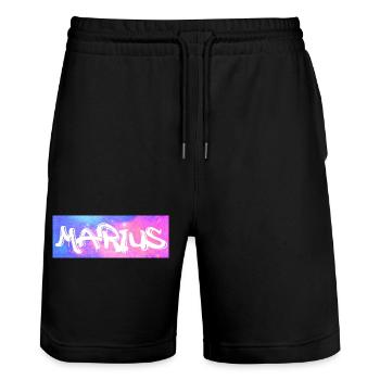 Marius Name Geschenk Geschenkidee Galaxie - Stanley/Stella Unisex Bio Joggingshorts Trainer  - Schwarz - Vorne - Nik (191cm) & Marisol (170cm)