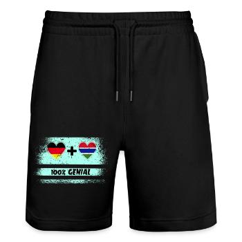 Germany and Gambia 100% Ingenious / Gift - Stanley/Stella Trainer Unisex Organic Jogging Shorts - black - Front - Nik (191cm) & Marisol (170cm)