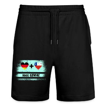Germany and Chile 100% Ingenious / Gift - Stanley/Stella Trainer Unisex Organic Jogging Shorts - black - Front - Nik (191cm) & Marisol (170cm)