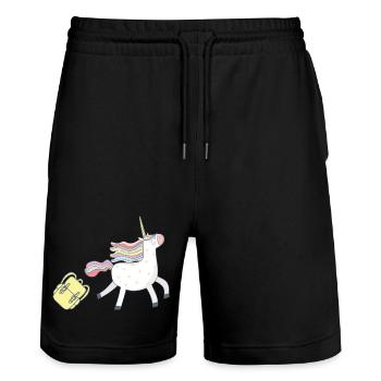 Unicorn goes to school - Stanley/Stella Trainer Unisex Organic Jogging Shorts - black - Front - Nik (191cm) & Marisol (170cm)