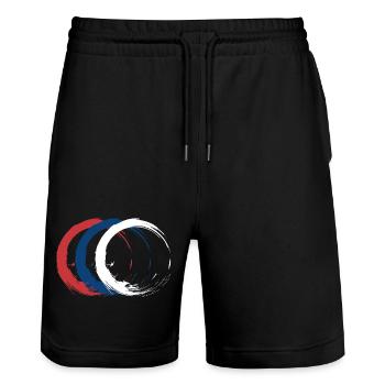 Serbia - Stanley/Stella Trainer Unisex Organic Jogging Shorts - black - Front - Nik (191cm) & Marisol (170cm)