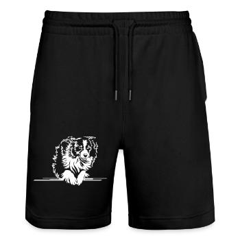 Australian Shepherd "Black Edition" - Stanley/Stella Trainer Unisex Organic Jogging Shorts - black - Front - Nik (191cm) & Marisol (170cm)