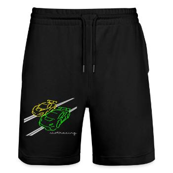 Slotracing 2 cars yellow green - Stanley/Stella Unisex Bio Joggingshorts Trainer  - Schwarz - Vorne - Nik (191cm) & Marisol (170cm)