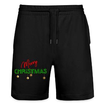 Joyeux Noël : Lettres vertes texturées - Short de jogging bio TRAINER Stanley/Stella unisexe - noir - Devant - Nik (191cm) & Marisol (170cm)