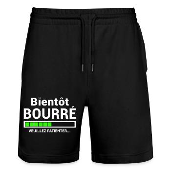 BIENTÔT BOURRE VEUILLEZ PATIENTER - Short de jogging bio TRAINER Stanley/Stella unisexe - noir - Devant - Nik (191cm) & Marisol (170cm)