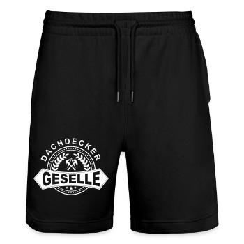 Dachdecker Geselle Lorbeerkranz mit Zunftzeichen - Stanley/Stella Unisex Bio Joggingshorts Trainer  - Schwarz - Vorne - Nik (191cm) & Marisol (170cm)