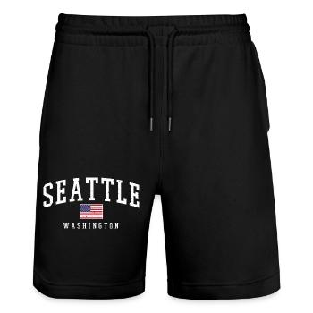Seattle Washington - Short de jogging bio TRAINER Stanley/Stella unisexe - noir - Devant - Nik (191cm) & Marisol (170cm)