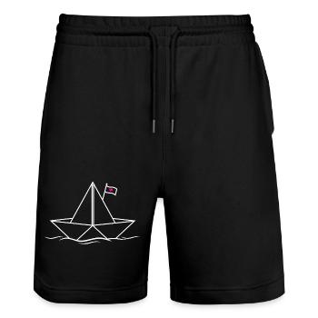 Papierboot Papierschiff  - Stanley/Stella Unisex Bio Joggingshorts Trainer  - Schwarz - Vorne - Nik (191cm) & Marisol (170cm)
