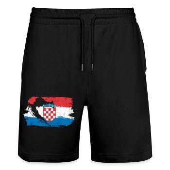 Croatian Crest Brush Flag - Stanley/Stella Trainer Unisex Organic Jogging Shorts - black - Front - Nik (191cm) & Marisol (170cm)