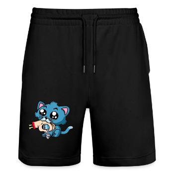 Wenn das Kätzchen Hunger hat - Stanley/Stella Unisex Bio Joggingshorts Trainer  - Schwarz - Vorne - Nik (191cm) & Marisol (170cm)