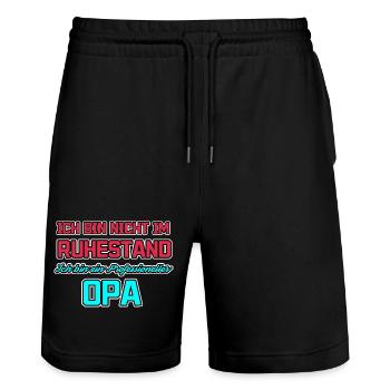 Statement Ruhestand Opa Senior Großvater - Stanley/Stella Unisex Bio Joggingshorts Trainer  - Schwarz - Vorne - Nik (191cm) & Marisol (170cm)