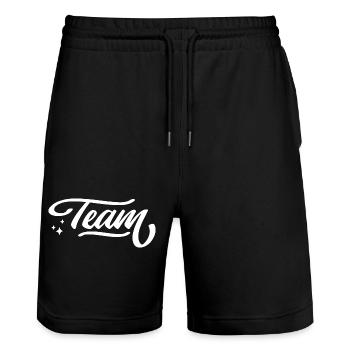 Team Spirit Motivational Schriftzug - Stanley/Stella Unisex Bio Joggingshorts Trainer  - Schwarz - Vorne - Nik (191cm) & Marisol (170cm)