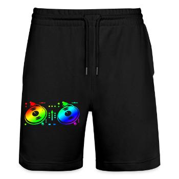 Turntable Disc Jockey - Stanley/Stella Trainer Unisex Organic Jogging Shorts - black - Front - Nik (191cm) & Marisol (170cm)