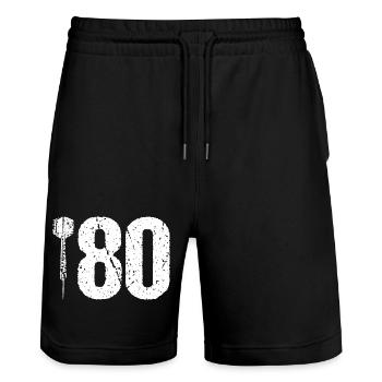 DART DARTS 180 ONEHUNDREDANDEIGHTY DARTSPIELER - Stanley/Stella Unisex Bio Joggingshorts Trainer  - Schwarz - Vorne - Nik (191cm) & Marisol (170cm)