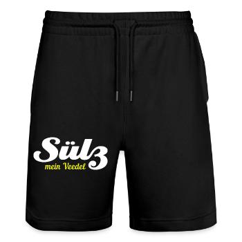 retro Köln Sülz T-Shirt - Stanley/Stella Unisex Bio Joggingshorts Trainer  - Schwarz - Vorne - Nik (191cm) & Marisol (170cm)