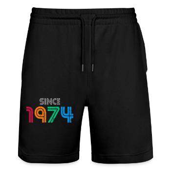 Since 1974 | Vintage Retro Colorful Year  - Stanley/Stella Trainer Unisex Organic Jogging Shorts - black - Front - Nik (191cm) & Marisol (170cm)