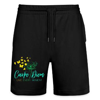 Carpe Diem LIVE EVERY MOMENT - Stanley/Stella Trainer Unisex Organic Jogging Shorts - black - Front - Nik (191cm) & Marisol (170cm)