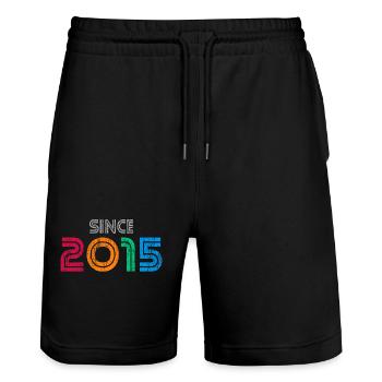 Since 2015 | Retro Colorful Birthday Year - Stanley/Stella Trainer Unisex Organic Jogging Shorts - black - Front - Nik (191cm) & Marisol (170cm)