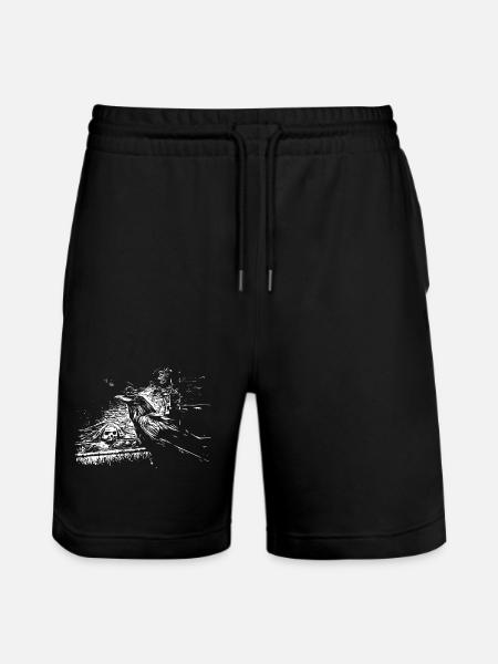 Raven with skull - Stanley/Stella Trainer Unisex Organic Jogging Shorts - black