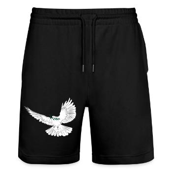 Peace dove white with laurel branch - Stanley/Stella Trainer Unisex Organic Jogging Shorts - black - Front - Nik (191cm) & Marisol (170cm)