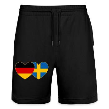 Deutschland Schweden Flagge Herz - Stanley/Stella Unisex Bio Joggingshorts Trainer  - Schwarz - Vorne - Nik (191cm) & Marisol (170cm)