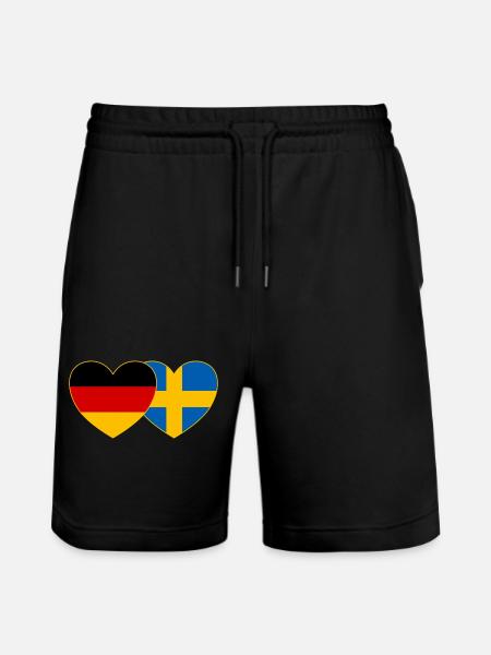 Germany Sweden Flag Heart - Stanley/Stella Trainer Unisex Organic Jogging Shorts - black