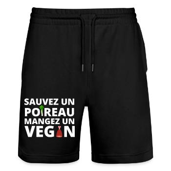 végan, végan humour, végétarien - Short de jogging bio TRAINER Stanley/Stella unisexe - noir - Devant - Nik (191cm) & Marisol (170cm)